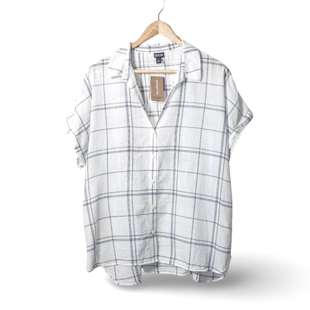 NWT: Patagonia Women's Lightweight A/C Short Sleeve Shirt; Windowpane Wte; Large